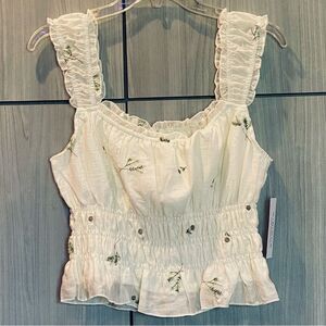 Kirious Feminine Embroidery Cream Camisole Tank Large NWT